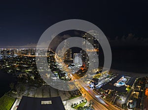Aerial night image Miami Dade Sunny Isles Beach FL photo