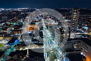 Aerial night photo Downtown Hamilton Ontario Canada
