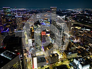 Aerial night photo Downtown Houston Texas circa July 2023