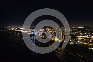 Aerial night photo moon over Myrtle Beach SC