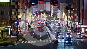 aerial night timelapse street road view among city center of Nagoya in Chubu region business district area