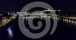 Aerial night view on beautiful bridges of Budapest