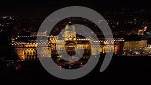 Aerial night view of Buda Castle Royal Palace in Budapest, Hungary