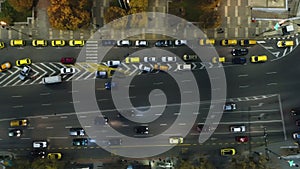 Aerial night view of cars and street traffic in the city downtown. Varna, Bulgaria