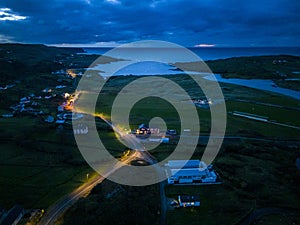 Aerial night view of Glencolumbkille in County Donegal, Republic of Irleand