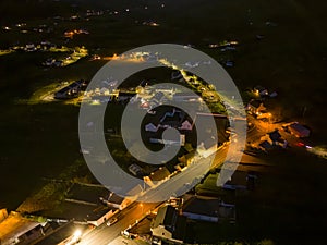 Aerial night view of Glencolumbkille in County Donegal, Republic of Irleand