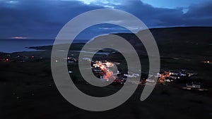 Aerial night view of Glencolumbkille in County Donegal, Republic of Irleand