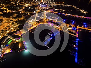 Aerial night view of Limassol Marina