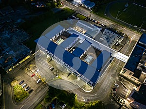 Aerial night view of the medical centre on Justice Walsh Road in Letterkenny , Ireland