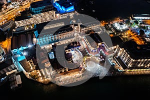 Aerial night view of Waterfront area in Port Louis, Capital of Mauritius