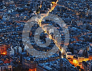 Aerial Night View of Paris