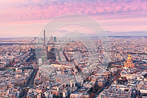 Aerial night view of Paris, France