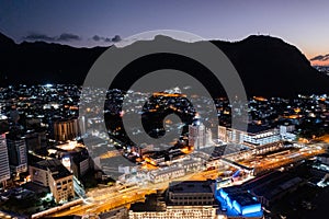 Aerial night view of Port Louis, Capital of Mauritius