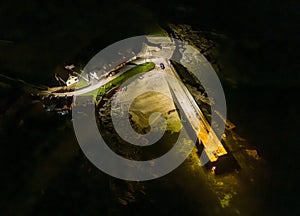 Aerial night view of Portnoo harbour in County Donegal, Ireland.