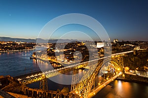 Aerial night view of Porto Oporto, Portugal