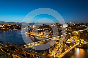 Aerial night view of Porto Oporto, Portugal