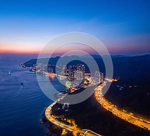 Aerial night view of Ting Kau, famous landmark, Hong Kong