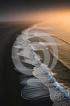 Aerial Ocean Sunset: Waves and Tranquility Mixed photo
