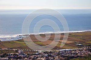 Aerial ocean view from hill in Viana de Castelo, Portugal. Panoramic view on Atlantic Ocean. Viana de Castelo landmark.
