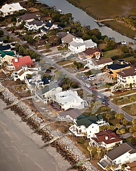 Aerial of oceanfront homes