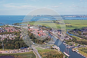 Aerial from the old city Muiden at the IJsselmeer in the Netherlands