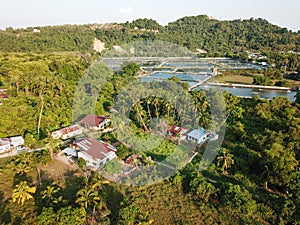 Aerial old Malays village near green rural area