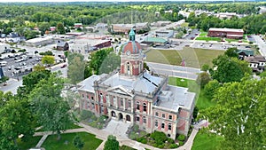 Aerial Orbit of Elkhart County Courthouse with Clear Skies