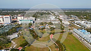 Aerial orbit Payne Park Sarasota government buildings