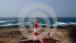 Aerial orbital clip of the lighthouse Faro del Toston Fuerteventura