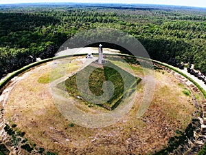 Aerial orbiting drone shot of the pyramide of Austerlitz, The Netherlands