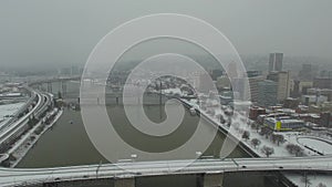 Aerial Oregon Portland Snow Storm