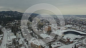 Aerial Oregon Portland Snow Storm