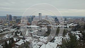 Aerial Oregon Portland Snow Storm