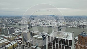 Aerial Oregon Portland Snow Storm