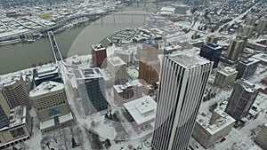 Aerial Oregon Portland Snow Storm