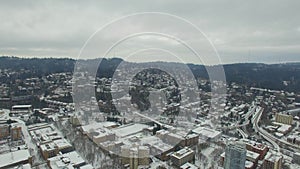 Aerial Oregon Portland Snow Storm