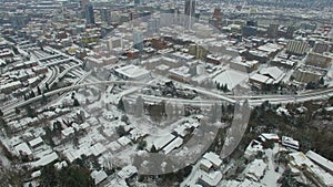 Aerial Oregon Portland Snow Storm