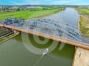 Aerial from the Oude IJsselbridge at the river IJssel near Zuthpen in the Netherlands