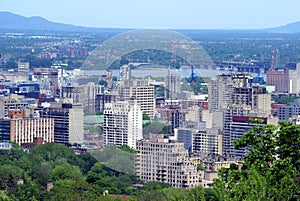 Aerial outdoor view of Montreal city in Quebec, Canada