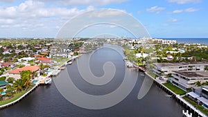 Aerial over Intracoastal between Lighthouse Point and Hillsboro Beach Florida
