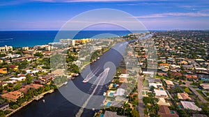 aerial over intracoastal south over Deerfield Beach, FL