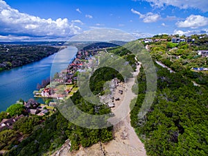 Aerial Over Mount Bonnell on a nice Summer Day overlooking Hill Top Trail photo