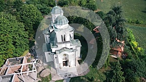 Aerial over the old and preserved Orthodox monastery