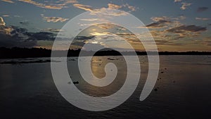 Aerial over a swamp in the Orinoco Delta, Venezuela During Sunset