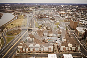 Aerial of Overcast Day in New Brunswick New Jersey