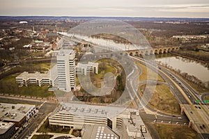 Aerial of Overcast Day in New Brunswick New Jersey