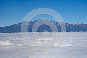 Aerial overcloud view on Tenerife island from airplane