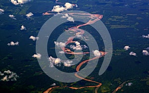 Aerial overhead of Amazon River, Peru