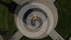 AERIAL: Overhead Birds Eye Drone View of Berlin Victory Column Roundabout with Little Car Traffic during Corona Virus
