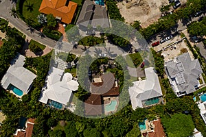 Aerial overhead shot of luxury homes with palm trees Miami Beach Bal Harbour photo